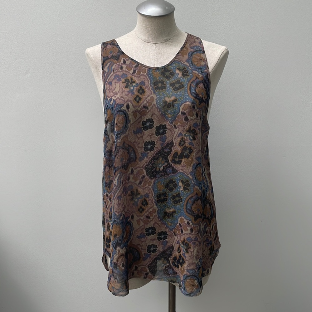 Aritzia Wilfred Printed Silk Top Tank Tunic Sleeveless M